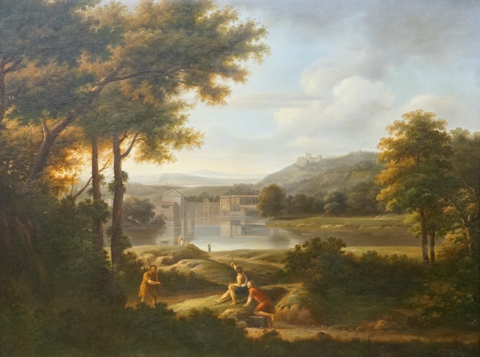 Thomas, Contemporary decorative Italianate landscape with figures, signed, oil on canvas, 77 x 100cm